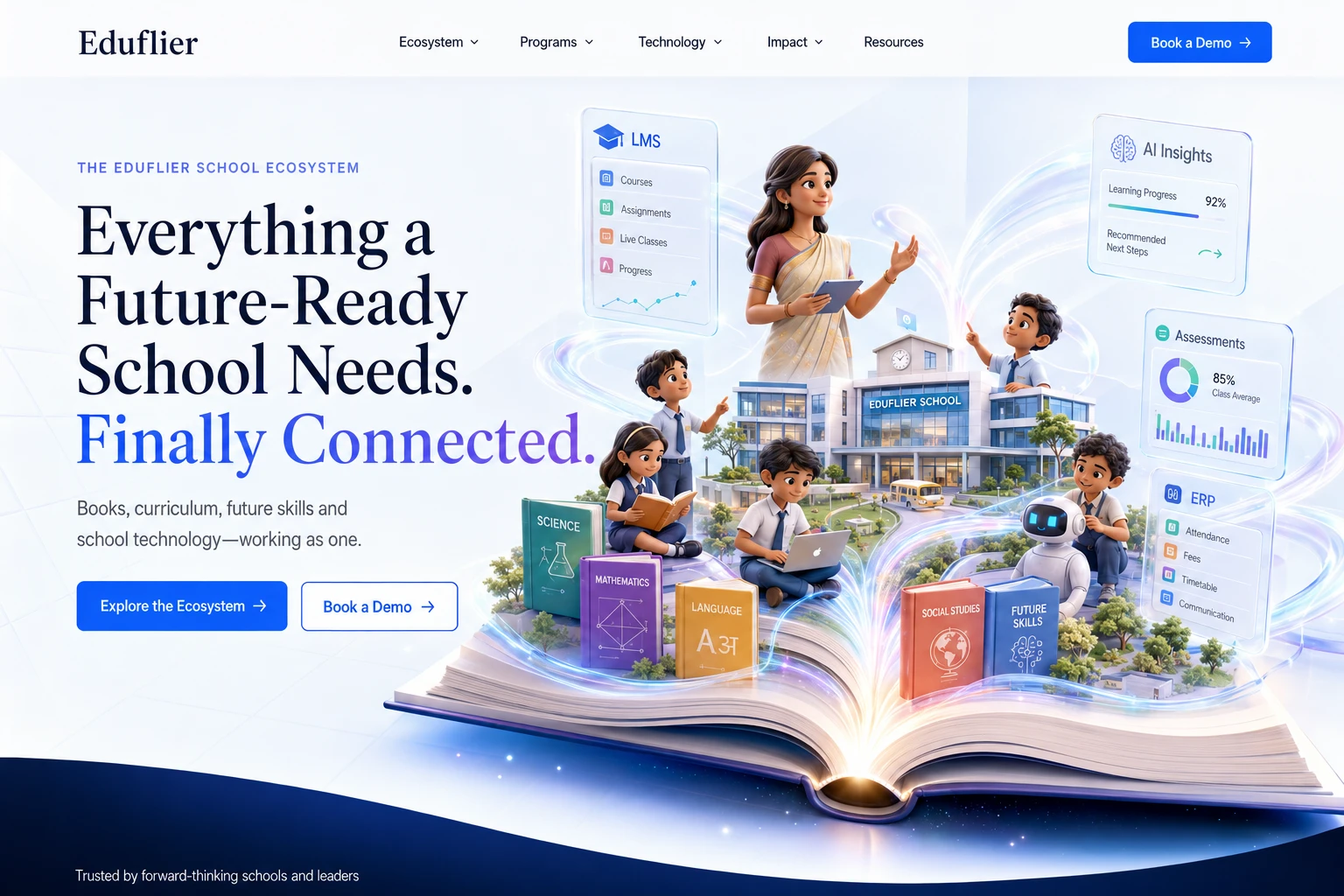 One connected learning journey, from first discovery to future readiness. approved full-scene visual